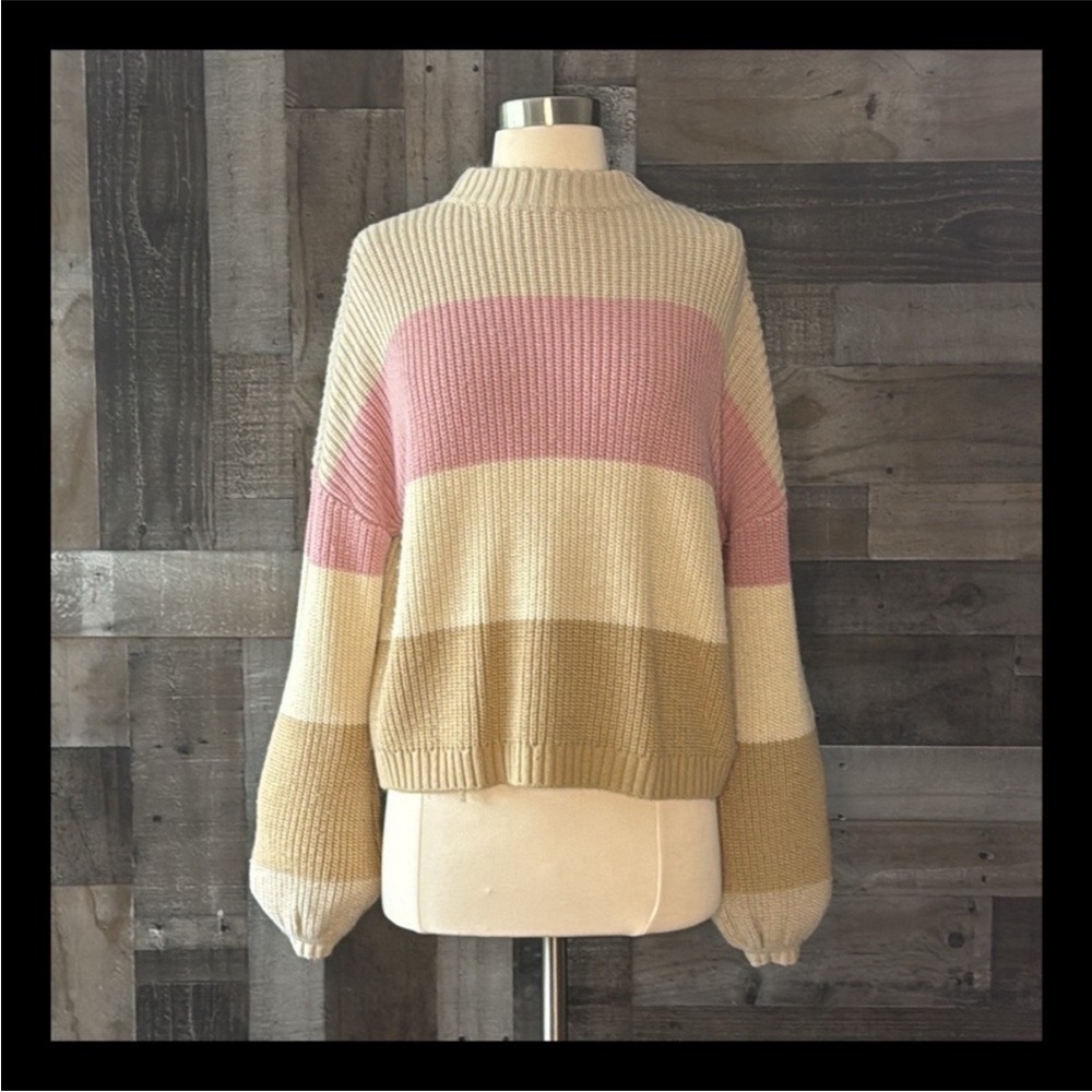 Brixton pastel knit sweater small pastel stripes bishop sleeves feminine dainty